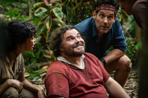 Claire (Thandiwe Newton), Doug (Jack Black), Griff (Paul Rudd) et Kenny (Steve Zahn) dans ANACONDA de Sony Pictures. © Sony Pictures Releasing Switzerland GmbH